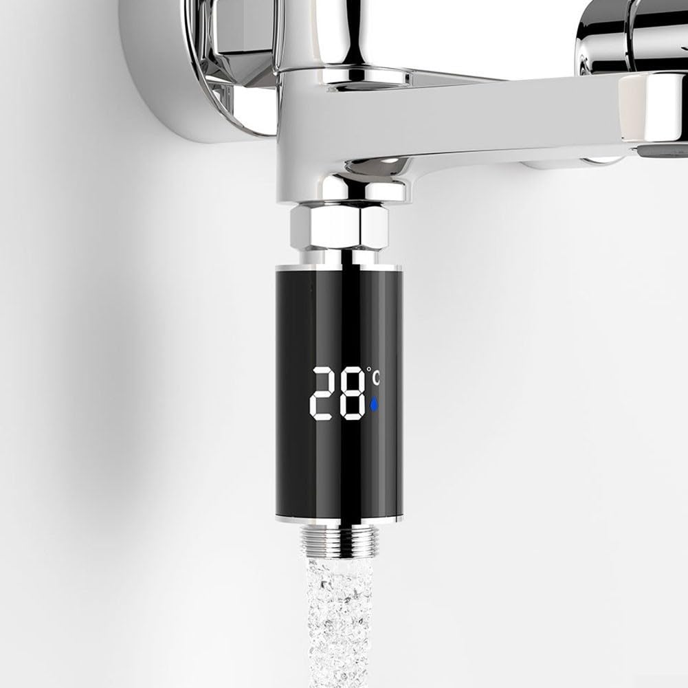Termómetro de ducha LED con pantalla digital con lectura de temperatura en tiempo real, termostato de baño hidroeléctrico para el hogar, baño, cocina