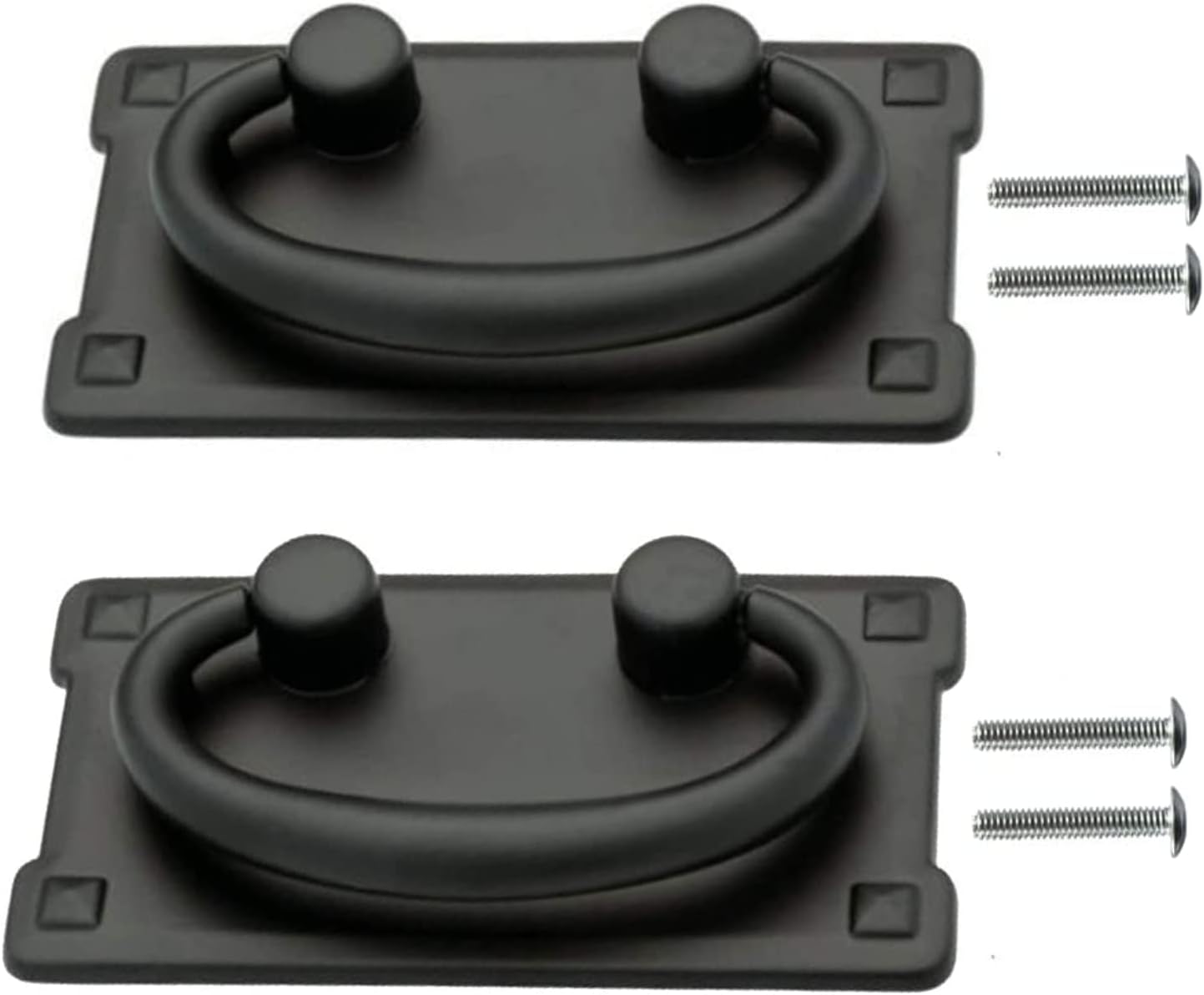 Mission Style Drawer Pulls with Backplate - Set of 2 | Black Metal Cabinet Door and Furniture Drawer Pulls | 3-Inch Center | Rustic and Flat Design Dresser | Farmhouse Furniture Replacement Handles