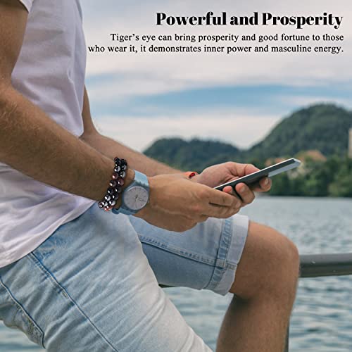 Triple Protection Bracelet For Men Women, Tigers Eye Bracelet With Black Obsidian Beads, Hematite Bracelet For Women, Natural Healing Bracelet Gift Bring You Luck Prosperity Health Happiness, Red #TOP2