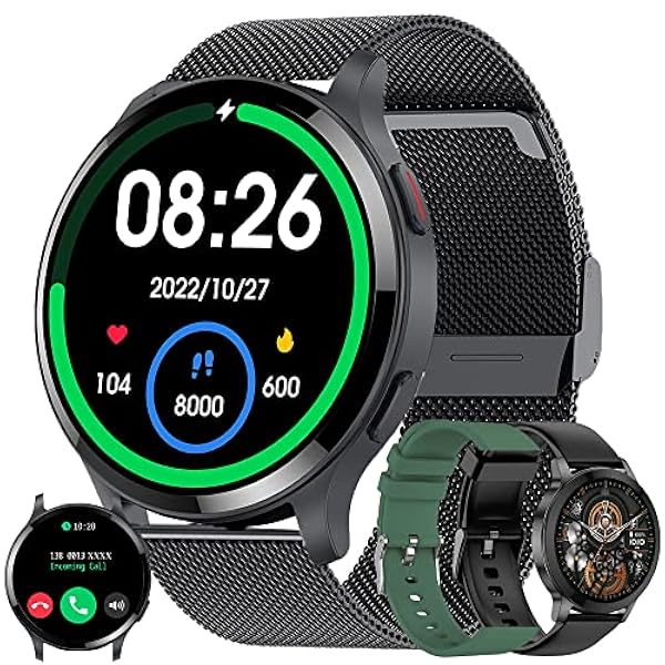 Reloj Inteligente Mujer Hombre con Llamadas, 1,43 Pulgada Smartwatch Deportivo con Podometro Pulsometro SpO2 Sueño Presion Arterial Pulsera Actividad 5ATM Reloj Digital para iOS Android (Negro)