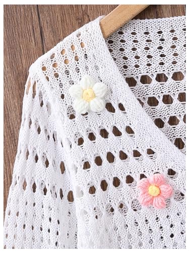 SHENHE Girl's 3D Floral Crochet Sweater V Neck Hollow Out Button Front Long Sleeve Cute Cardigan4