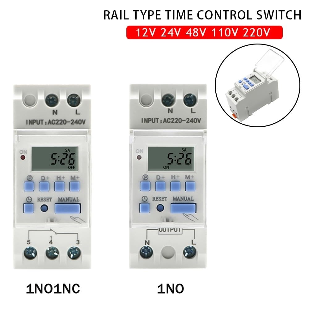 7-dniowy programowalny elektroniczny przekaźnik czasowy, sterowanie cyfrowym przełącznikiem czasowym AC 220 V, 230 V, 12 V, 24 V, 48 V, 16 A, montaż na szynie DIN THC15A (15A, 1NO1NC 12 V AC DC)