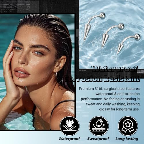 12PCS Spike Rook Earrings Eyebrow Rings 316L Surgical Steel Curved Barbell by BodyAce - Used condition - Image 4