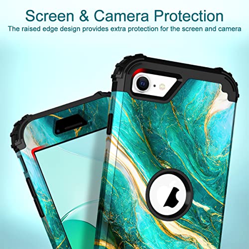 Hocase Iphone Se 2022 Case, Heavy Duty Shockproof Protection Hard Plastic+Silicone Rubber Hybrid Protective Case For Iphone Se 3Rd Generation 2022/2Nd Gen 2020 (4.7") - Emerald Green #TOP3