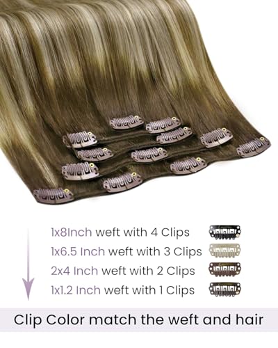 Image of LaaVoo Hair Extension Clip ins Ombre Brown to Blonde, 5pcs 20inch 80g | Remy Human Hair Clip in for Travel, Natrual, Quick Volume, Seamless, Double Weft