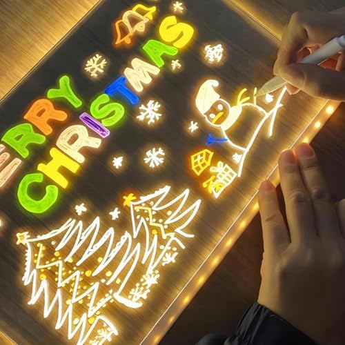 ACMHNC LED Zeichenbrett Kinder, LED Notiztafel mit 7 Farben Stift, Leuchtende Maltafel für Mädchen Junge, Abwischbare Schreibtafel, als Geschenk für 3-12 Jahre, Acryl Tafel 30x20cm Drawing Board