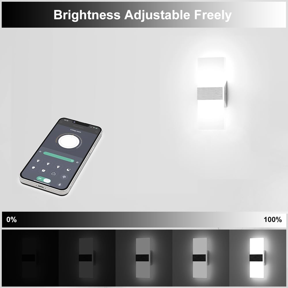 Sytmhoe 2 Stück Wandlampe Dimmbar App-Steuerung Schlafzimmer Wohnzimmer 12W 960LM Acryl wandleuchte innen Mit Fernbedienung, Farbtemperatur veränderbar Led Wandlicht Silber Für Treppen Wohnung Gang