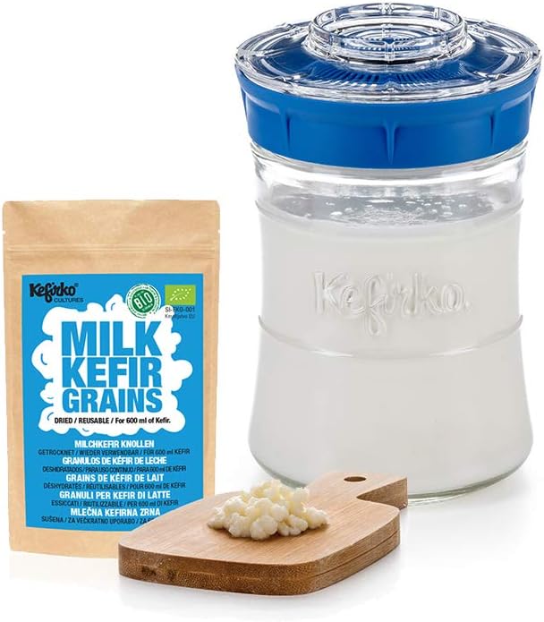 Kefirko Starter kit I Kefir Fermenter with Organic Milk Kefir Grains (Blue)