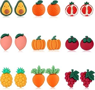 CASSIECA 9 Pairs Earrings for Girls Kids Stainless Steel Hypoallergenic Earrings for Children Cute Tiny Fruit Stud Earrings Birthday Christmas Gifts for Daughter Baby Girls