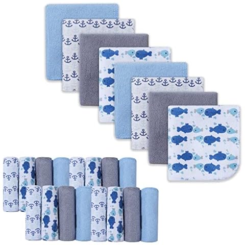 softan Baby Washcloths, 24Pack Baby Wash Cloths Extra Soft & Ultra Absorbent, Baby Towels and Washcloths Face Towel Unisex for Boys Girls Body, Washclothes Gentle on Sensitive Skin, 9x9 Whale & Anchor Cover