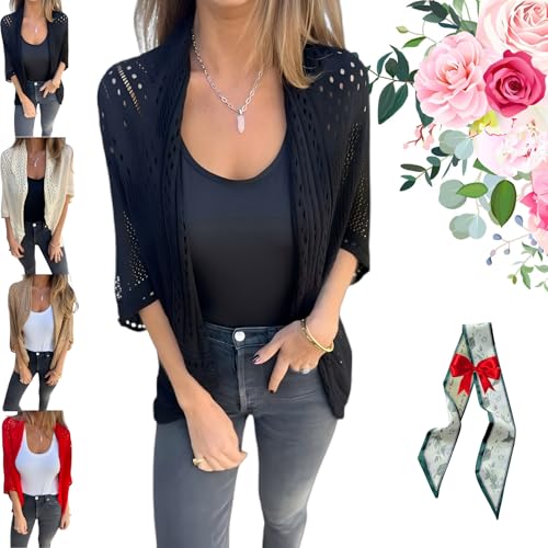 Hollow Half Sleeve Cardigan, Arisefrom Half-Sleeves Cardigans, Lightweight Hollow Knit Half-Sleeve Cardigan