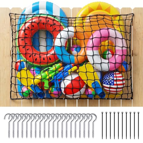 Extra Large Pool Float Toy Storage Net Hanging Elastic Mesh Swimming Pool Float Net Organizer with 20 Hooks Poolside Fence Toys Holder for Inflatable Rafts Noodles Balls Chairs (4771 inches)