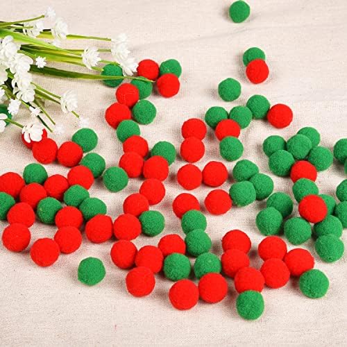 Jomnvo 100 Pieces 2CM Christmas Pom Poms Red Green Fluffy Pompoms Pom Pom Felt Balls for DIY Crafts Making (Red and Green)