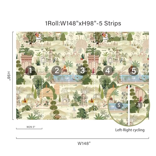Zeeko Exotic Tropical Green Wall Murals Peel and Stick 148" W x 98" H Botanical Indian Garden Canvas Waterproof Self-Adhesive Removable Wallpaper for Nursery Bedroom Large Art Wall Decor by Zeeko - Image 2