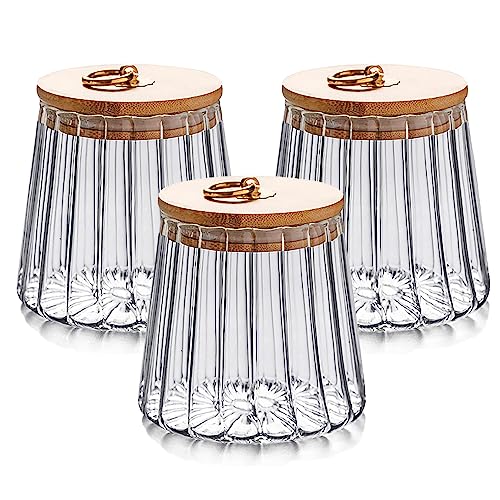 MIVIDE 3pcs Bocaux en Verre avec Couvercle, 700ml Pot en Verre avec Couvercle Bois, Bocaux de Conservation en Verre Hermétique pour Biscuits, Bonbons, Céréales,...