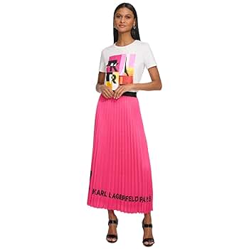 Karl Lagerfeld Paris Women's Logo Detail Pleated Maxi Skirt
