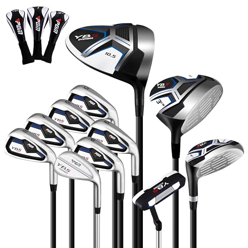 PGM 14 Pieces Men's Complete Golf Club Set - Full Set with 460cc Driver, Fairway, Hybrid, Irons, Putter & Headcovers - Right Handed - Ideal for Beginners - Graphite(Without Golf Bag)