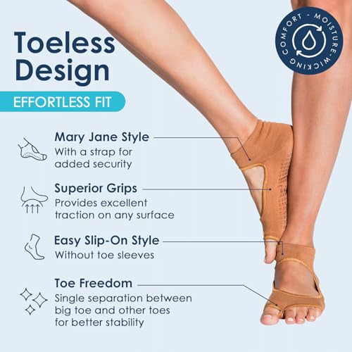 Image of Tucketts Allegro Toeless Pilates Socks with Grips for Women, Non-Slip Open-Toe Grip Socks for Yoga, Barre, Dance, Reformer