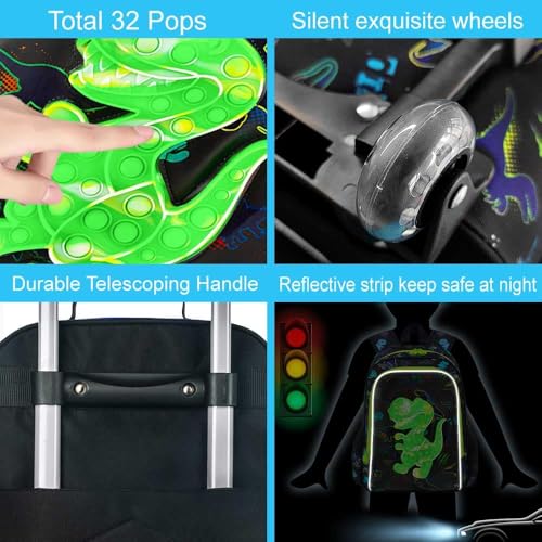 Image of CCJPX 5Pcs Kids Luggage for Boys, Dinosaur Rolling Travel Carry on Suitcase for Toddler Children with Wheels(Black)