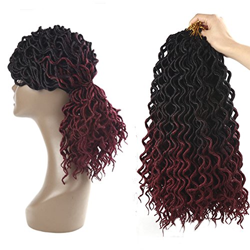HQI Curly Faux Locs 6 Pack 24 Strands Deep locs Goddess Crochet Hair Dreadlock Kanekalon Braiding Long Hair (18 inch, T1B/BG)