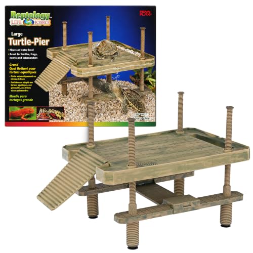 Penn-Plax Reptology Aquatic Turtle Pier and Basking Platform | Floating Above Tank | Decorative, Functional, and Naturally Inspired for Aquariums and Terrariums | Large Size (REP603)