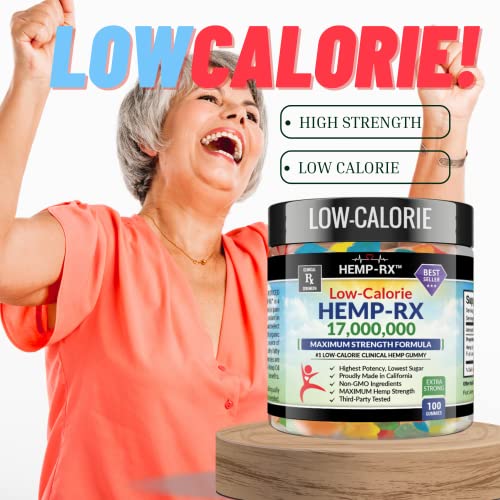 Hemp Gummies - Low-Calorie - Extra Strength - Made In Usa, 17,000,000 High Potency - Real Fruit Flavors - Delicious And Potent - 100 Strong Gummies #TOP6