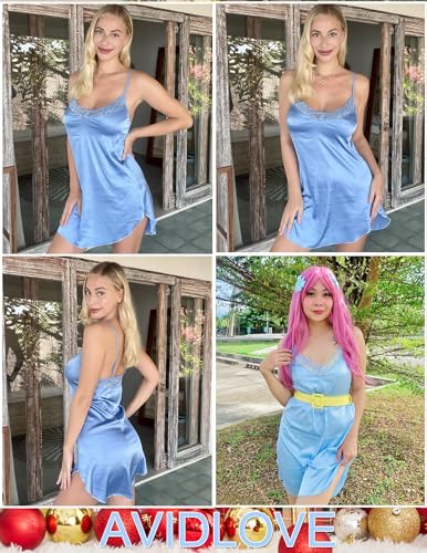 Image of Avidlove Women's Nightwear Sexy Satin Sleepwear Lace Chemises Mini Full Slip