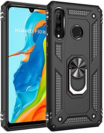 Case Compatible with Huawei P20 Lite/Nova 3e [Hard PC+TPU] 2 in 1 Car Mount Magnetic Ring Kickstand Cover Black