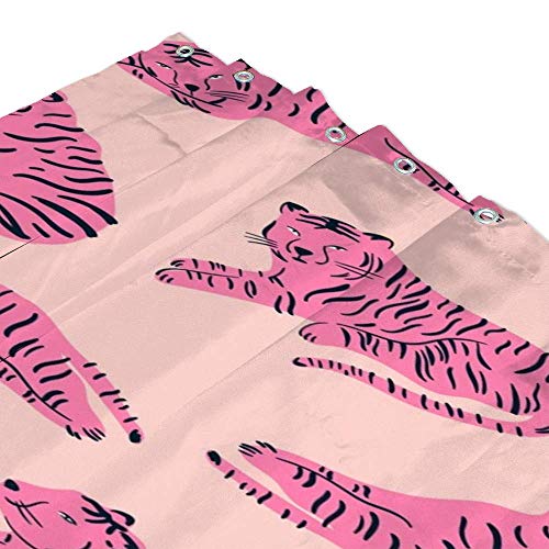 Rideau de douche lavable en machine polyester imperméable tigre rose 12 crochets