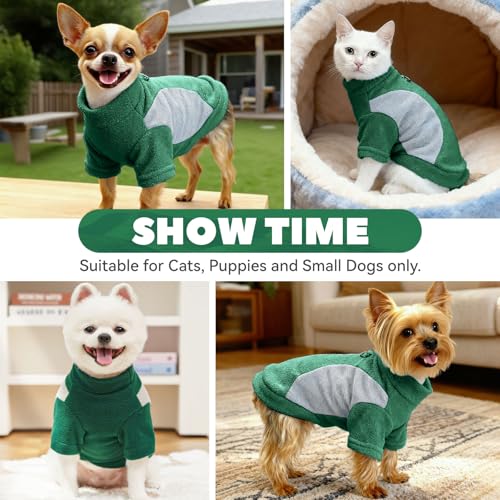 Image of Small Fleece Dog Sweater with Leash Ring Soft Warm Fall Winter Dog Clothes Cute Cat Apparel Puppy Sweaters Classic Pullover Doggy Sweatshirts Chihuahua Costumes Cat Outfits(Green,XL)