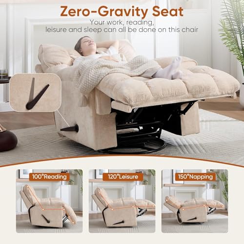 Sillón giratorio beige con tapizado chenille miniatura 5