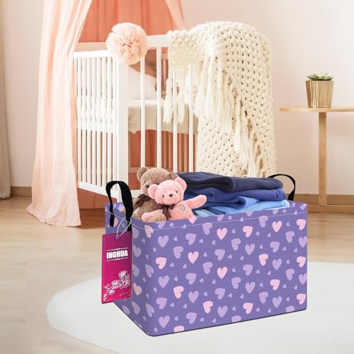 Image of Rectangular Purple hearts Storage Basket | Fabric Organizer Bin for Books,Clothes,Gifts,Pets-Perfect for Home,Office,Nursery,Shelf(Rec-Purple heart )