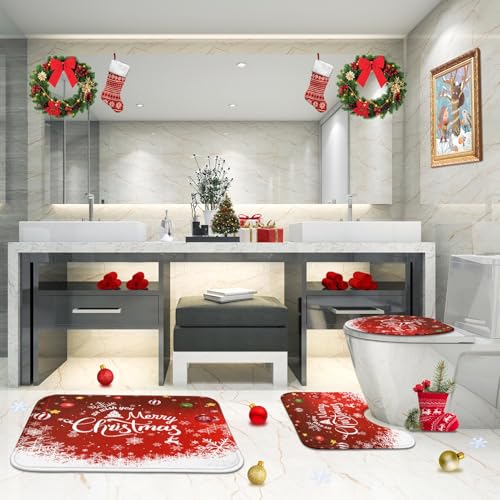 Tapis de bain Merry Christmas rouge lavable et antidérapant - 7