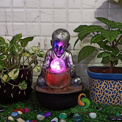 Image of Decorative Table Top Water Fountain for Home Decor /Office /Indoor & Outdoor /Garden /Puja Room /Vaastu with Multicolor LED Light and Adjustable Water Pump (Silver-D-029)