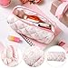 Sherr Coquette Bow Pencil Case Pink Bow Cute Pencil Pouch Soft Cotton Storage Bag Aesthetic Pattern Gift Makeup Pouch Cosmetic Bag for Women