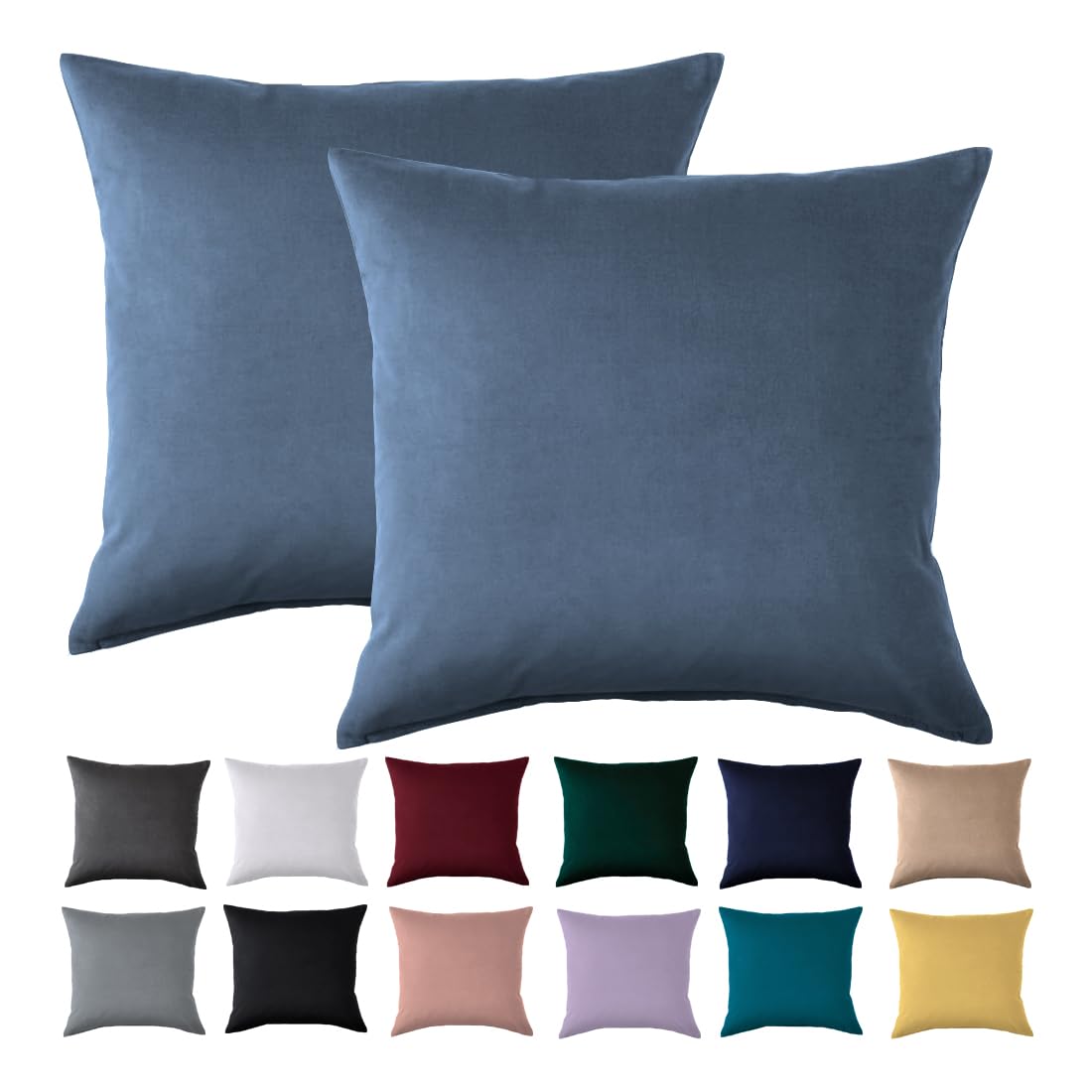 Cushion Cover 50 x 50 cm, Set of 2 - Pillowcase 50 x 50 cm, Light Blue for Pillows, 100% Microfibre Cushion Cover, Non-Iron and Wrinkle-Free with Zip