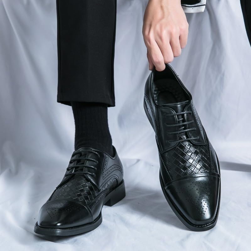 Men's Work Oxford Dress Shoes French Leather Lace Up Wingtip Non Slip Rubber Sole Formal Prom Wedding Comfortable Slip Resistant2