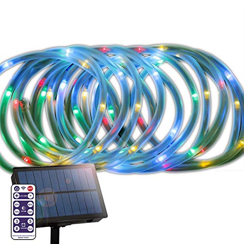 ソーラー イルミネーション チューブライト LED100球 長さ10m 全3色 リモコン付属 屋外用 防水 大型ソーラーパネル 大容量バッテリー ソーラー充電式 ライト おしゃれ ロープライト イルミネーションライト クリスマス ツリー 飾り付け ガーデン 玄関 防滴 キャンプ