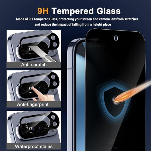Image of WonRia 2+2 Pack - Privacy Tempered Guard for Pixel 10 Pro XL 5G [FingerPrint Unlock] with 3D Camera Glass Protector Screen Guard Protector | Anti-Spy - Installation Kit