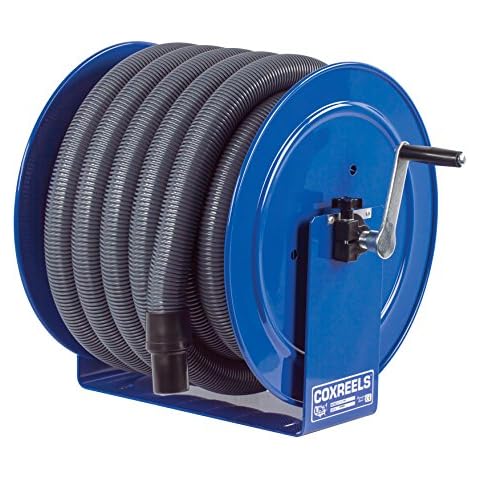 Coxreels V-117H-850 Vacuum Direct Crank Rewind Hose Reel, 1-1/2" Cuff, 2" x 50' Hose, Blue Cover