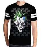 Batman Joker Face Men's Black Varsity T-Shirt (X-Large)