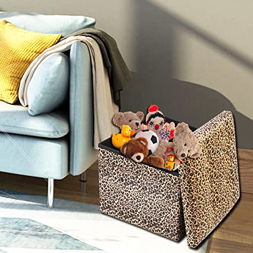 Image of ALASDO Ottoman Storage Ottoman Footrest Stool Foldable Foot Rest Footstool Bench for Living Room 17x13x13inches Leopard Print