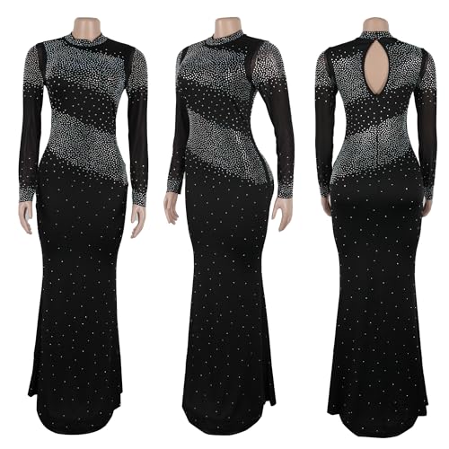 Image of PORRCEY Women's Sexy Elegant Rhinestone Bodycon Dress Hot Drilling Clubwear