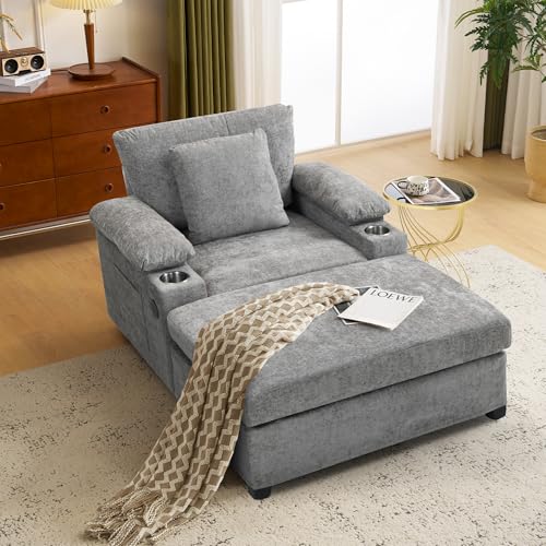 Sillón Sofa Chaise Plegable Chenille Gris miniatura 1