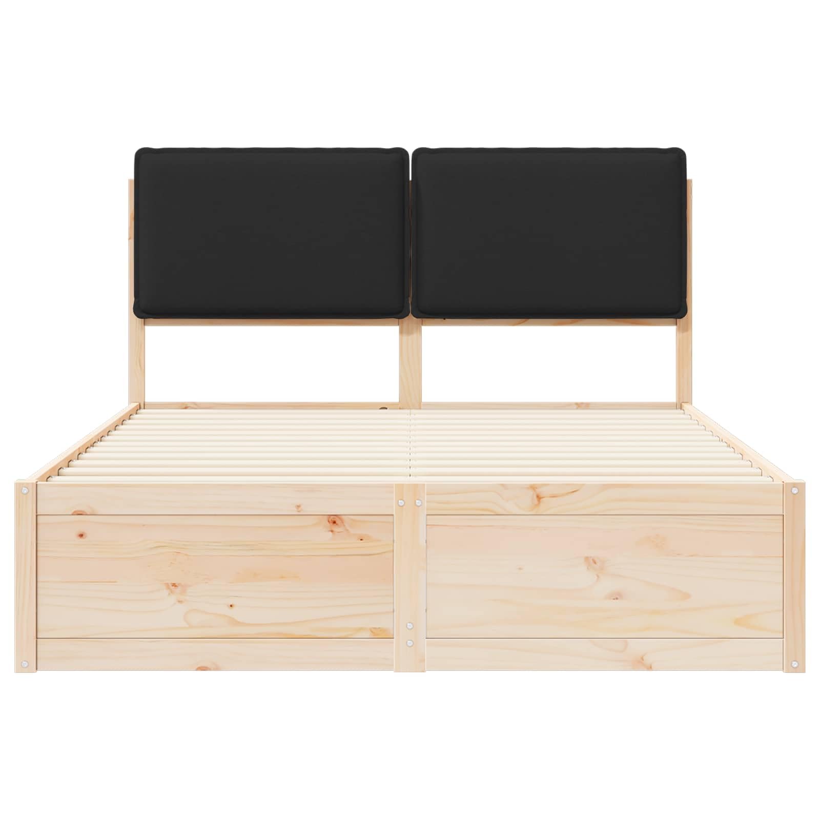 Bettgestell mit gepolstertem Kopfteil Schwarz aus massivem Kiefernholz 160 x 200 cm, Robustes Holzbett mit Lattenrost, modernes Doppelbett für Schlafzimmer und Gästezimmer