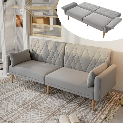 PCXWTLN Divano letto con funzione sonno, divano letto pieghevole in velluto adatto per soggiorno, camera da letto, home cinema, camera degli ospiti. 180 x 75 x 82 cm (grigio chiaro)