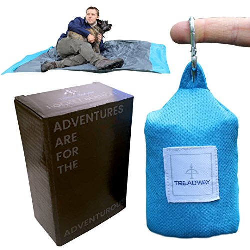 Treadway Pocket Blanket Over 6ft x 4ft - Camping/Beach/Picnic Blanket - Ultra-Lightweight, Water-Repellent, 6 Pockets, 4 Stake Loops, fold Any Way to repack, Carabiner Included. (Blue) Treadway Pocket Blanket Over 6ft x 4ft - Camping/Beach/Picnic Blanket - Ultra-Lightweight, Water-Repellent, 6 Pockets, 4 Stake Loops, fold Any Way to repack, Carabiner Included. (Blue)