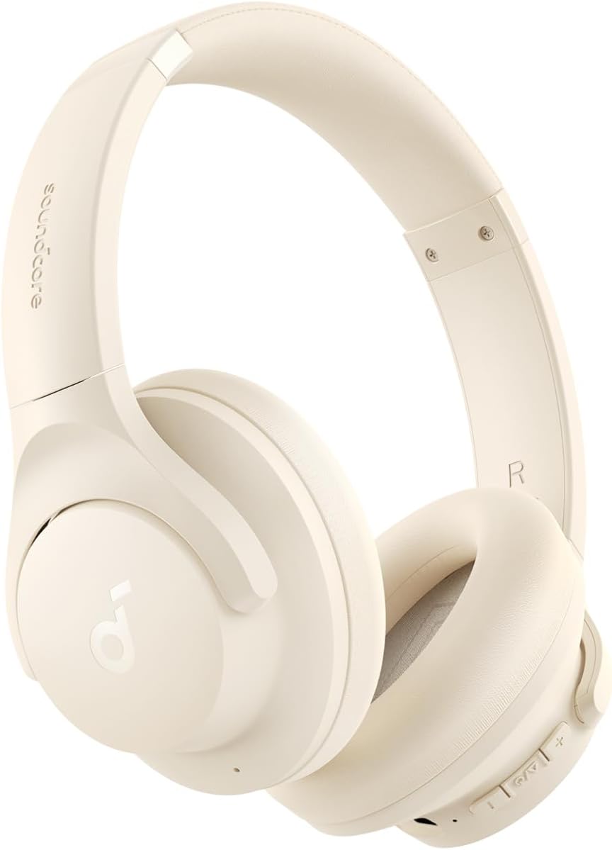 by Anker Q20i Hybrid Active Noise Cancelling Foldable Headphones, Wireless Over-Ear Bluetooth, 40H Long ANC Playtime, Hi-Res Audio, Big Bass, Customize via an App, Transparency Mode (White)
