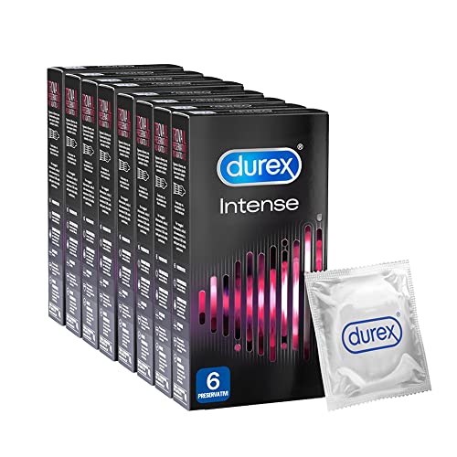Durex Intense, Preservativi Con Nervature E Rilievi Con Gel Stimolante (56 Mm), Maxi Formato, 48 Profilattici