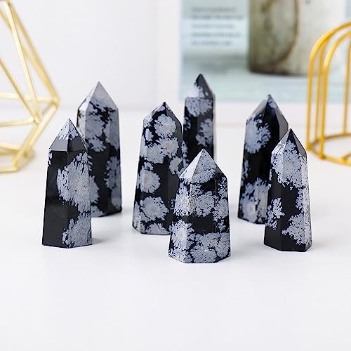 Obsidiana nevada en prisma hexagonal para decoración de interiores 6